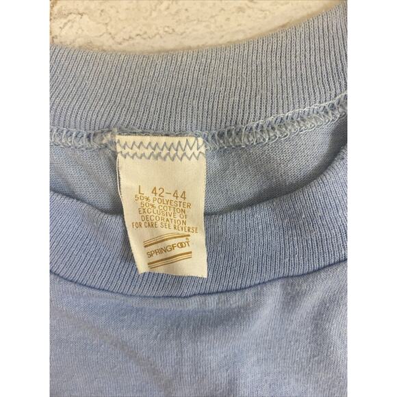 VTG Sz L 80s 90/ Bermuda Beach Single Stitch T-shirt Blue Minimalist - Picture 5 of 6